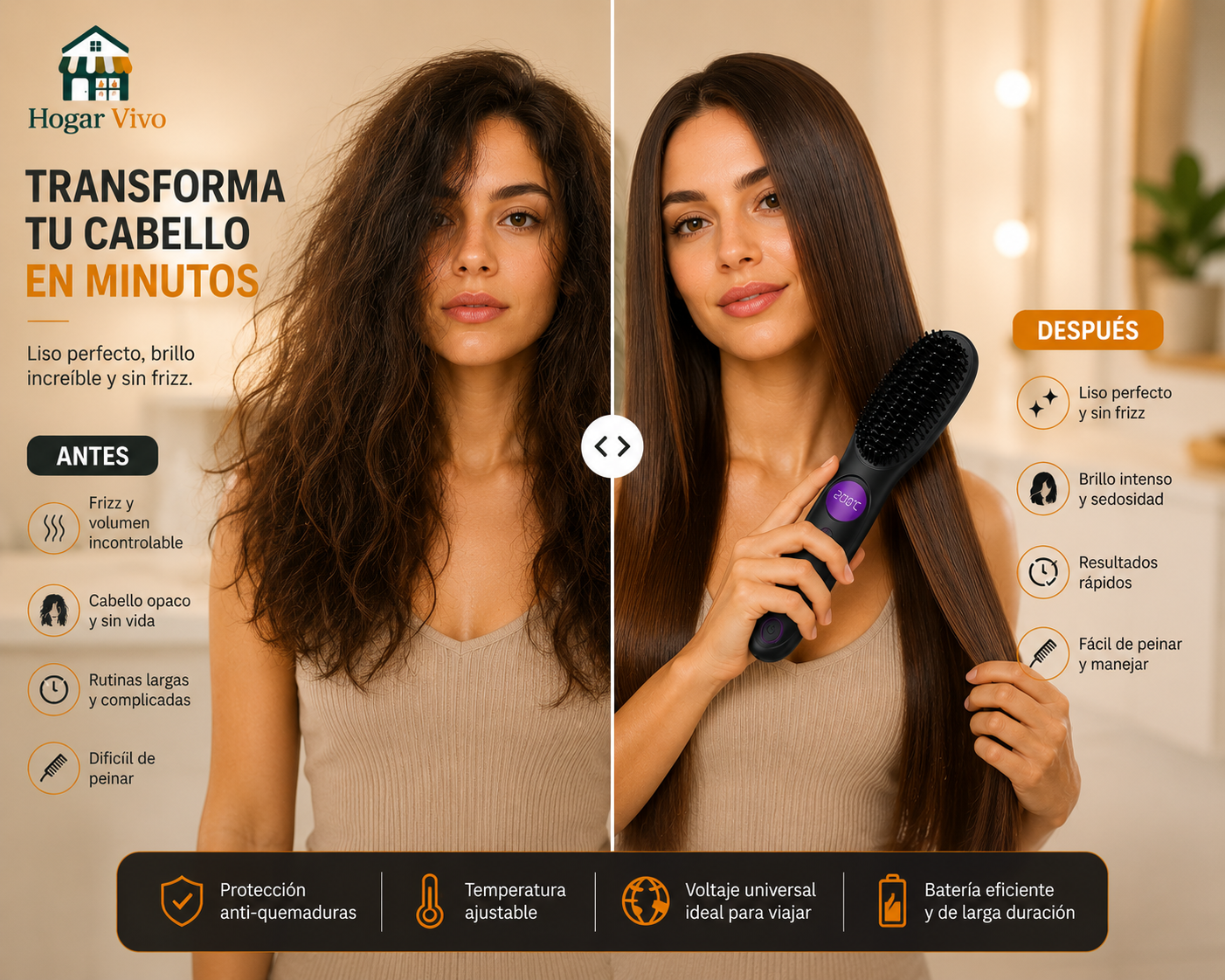 Cepillo Alisador Portátil USB